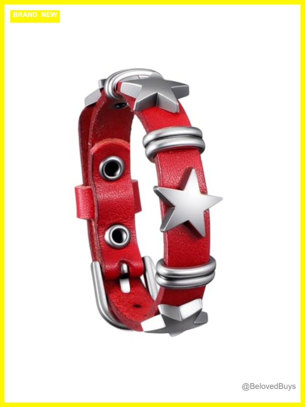 Punk Leather Cuff Bracelet Star Studded Belt Buckle Wristband Unisex